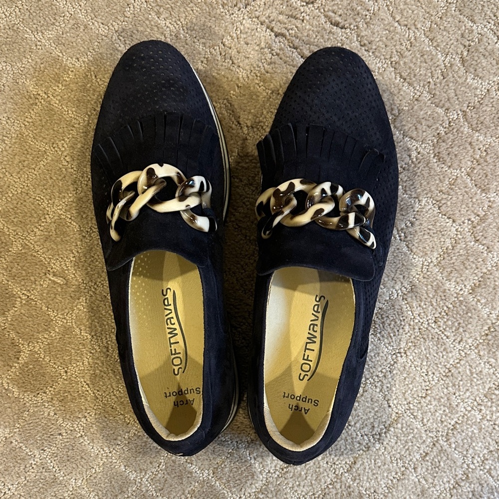 Navy Loafers with Chain Accent - new